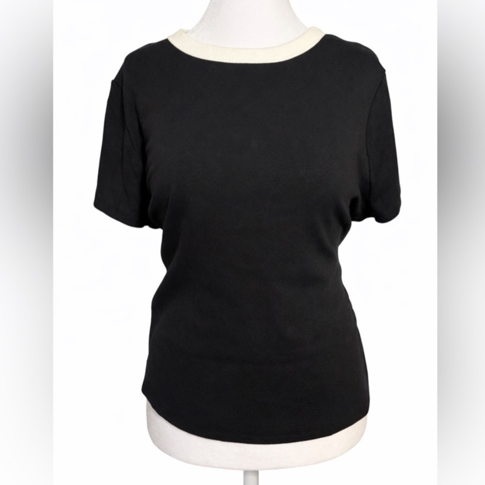 Old Navy Black Ribbed Tee XXL White Trim Contrast Basic Casual Chic